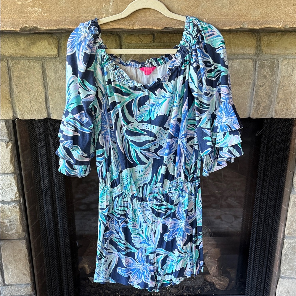 Lilly Pulitzer Navy Blue & Aqua Floral Romper